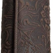 Large Leather Womens Purse with Beautiful Liana Pattern with fold-Out Compartment with RFID & NFC Blocking (Brown)