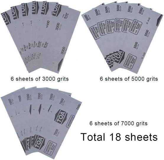 SIQUK 18 Pieces Sandpaper Wet and Dry Sandpaper Assortment 3000 5000 7000 High Grit Sanding Paper 9 x 3.6 Inches Abrasive Paper for Automotive Sanding Wood Furniture Finishing - Image 2