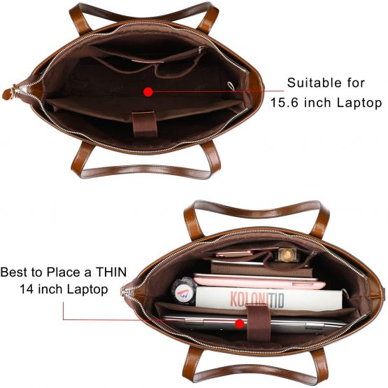 S-ZONE 15.6" Leather Laptop Bag for Women Shoulder Bag Large Work Tote with Padded Compartment - Image 3