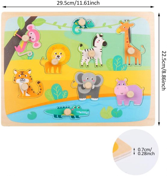 EKKONG Wooden Peg Puzzles for Toddlers 14 Years Old, Plugin Animal