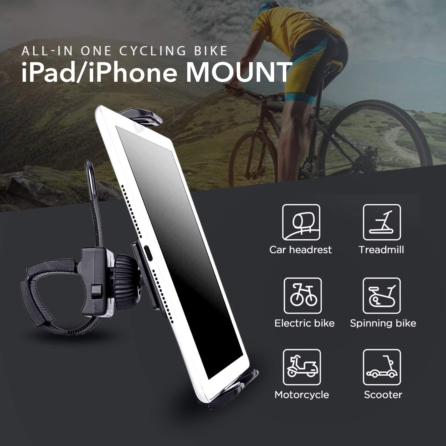 AboveTEK Universal Phone Tablet Bicycle Mount, Spinning Bike and Tablet