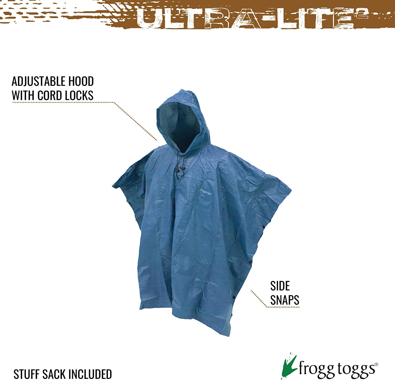 FROGG TOGGS Men's Ultra-lite2 Waterproof Breathable Poncho raincoats, Blue, One Size UK - Image 2