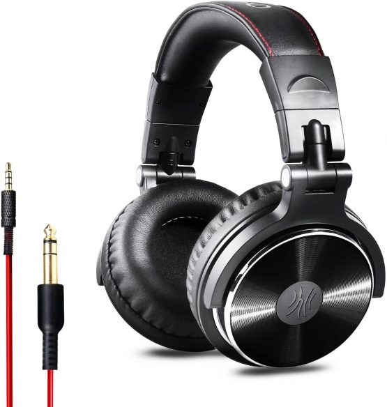 OneOdio Over Ear Headphone Studio Wired Bass Headsets with 50mm Driver, Foldable Lightweight Headphones with Shareport and Mic for DJ Recording Monitoring Mixing Podcast Guitar PC TV