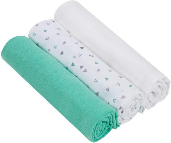 Clevamama Bamboo Muslin Cloth Set - Grey/Mint (3pk), - Image 2