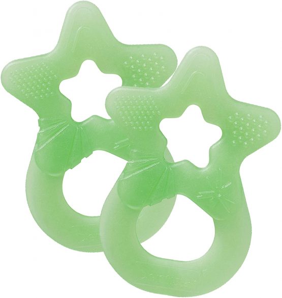 DENTISTAR® Baby Bite Star - Set of 2 Teether Rings - Soft & Flexible Teething Aid Toy - for Babies from 3 Months Onwards - BPA Free - Made in Germany - Light Green