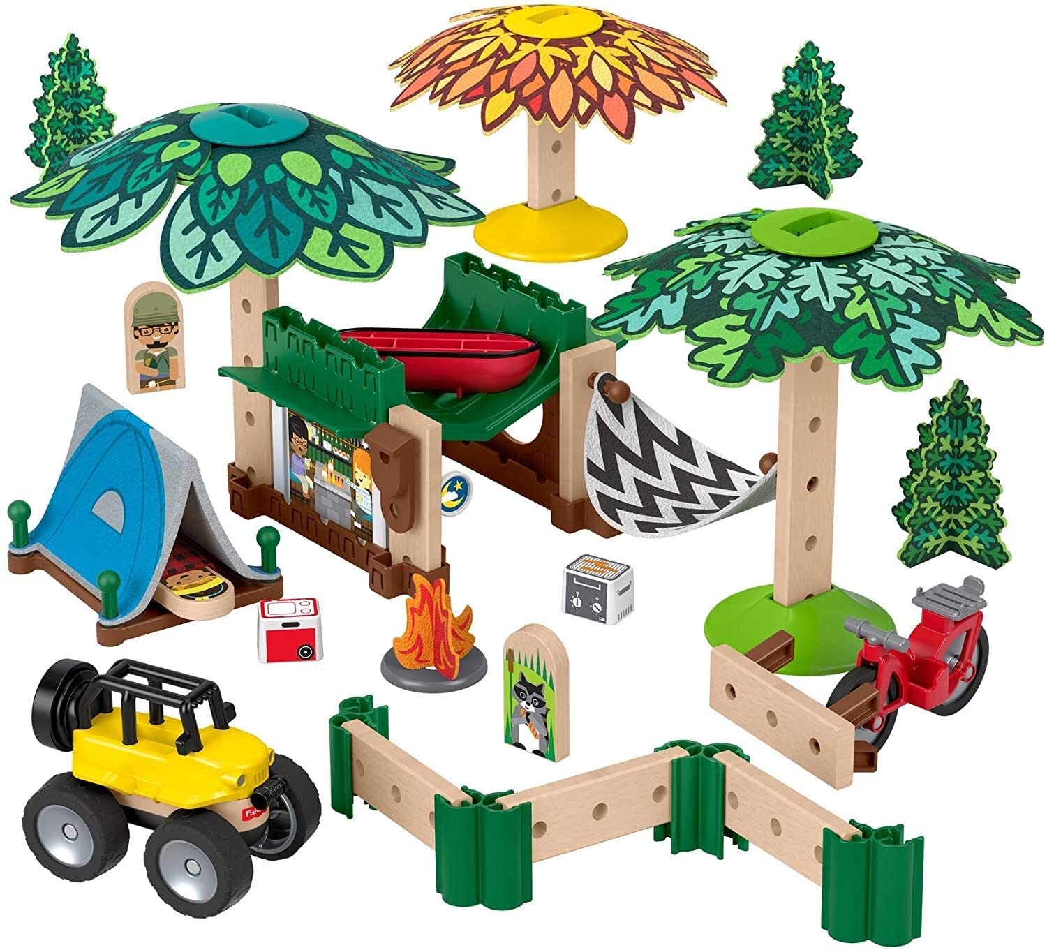 Preschoolers can design their own camping ground with this Wonder Makers building and track set featuring more than 60 play pieces!