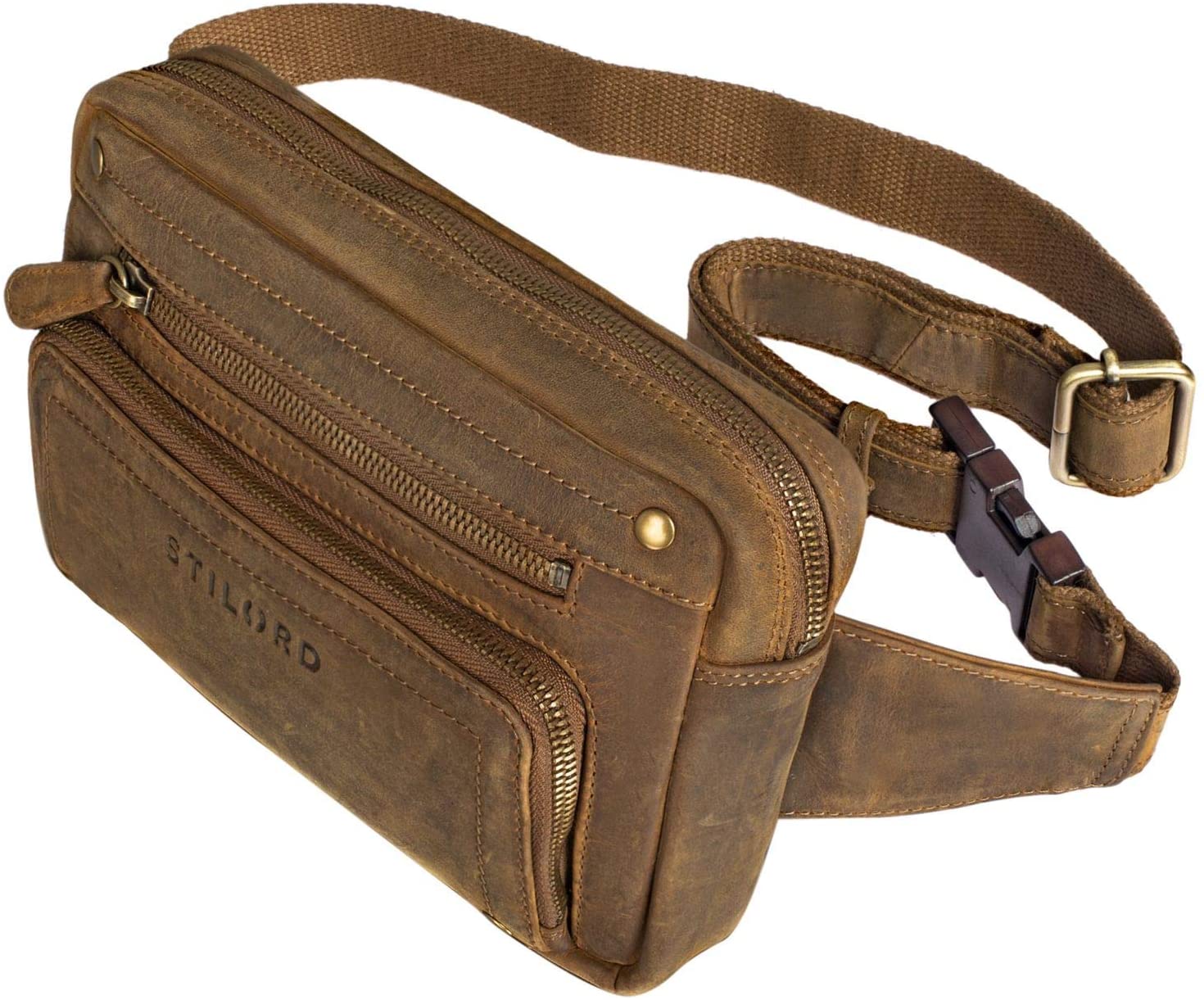 STILORD "Lou" Leather Belt Pouch Hip Bag Vintage Bum Bag for Men Women Bumbag for Jogging Festival Travel Dog Walking in Genuine Leather Colour:Middle Brown