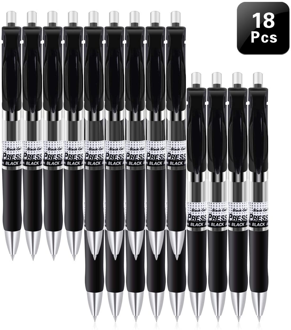 Reaeonat Gel Pens, 18 Pack 0.5mm Retractable Rollerball Pens Black ink Smooth Pens for Adult Writing Note Taking Office Supply