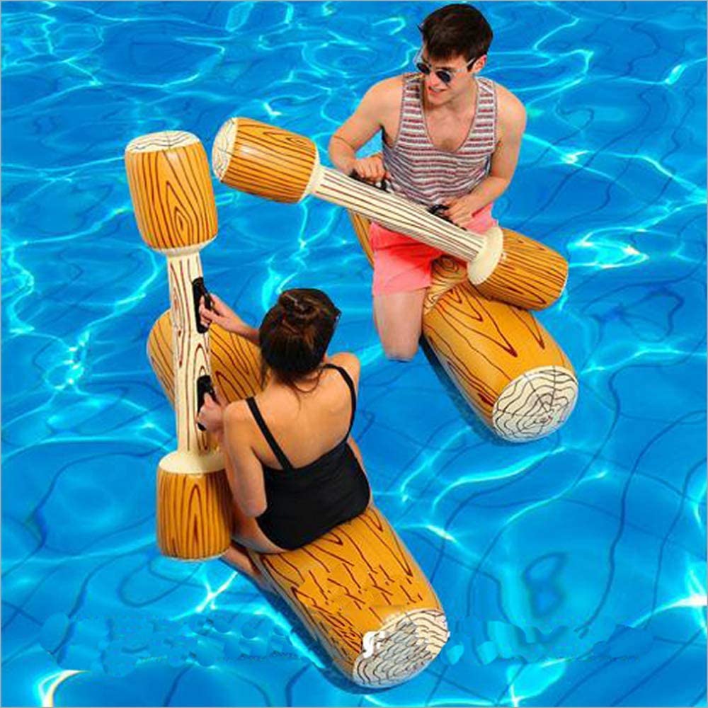 LONEEDY 2 Pcs Set Inflatable Floating Row, Adult Pool Party Water Sports Games Log Rafts to Float(Light color)