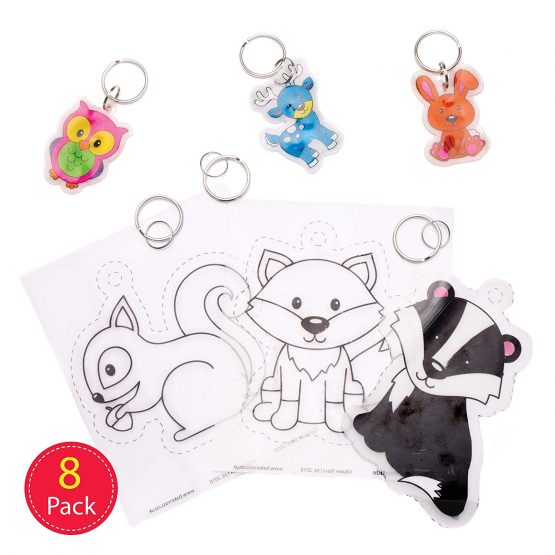 Baker Ross AW870 Woodland Animal Super Shrink Keyrings, Arts and Crafts for Kids (Pack of 8), Assorted - Image 2