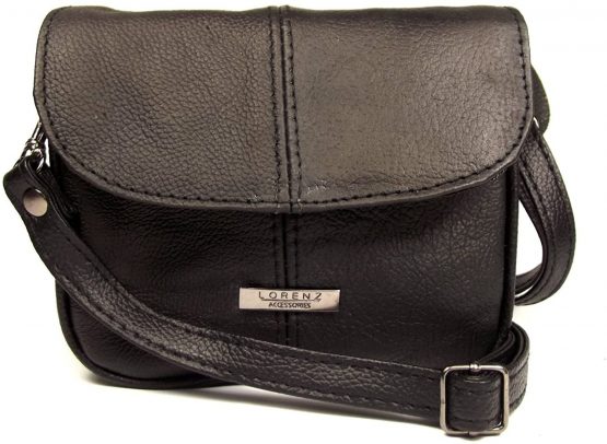 Lorenz Real Leather Very Small Shoulder Cross-body Bag Detachable Strap Black