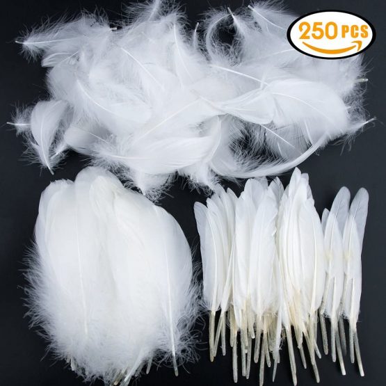 Feather for Crafts,250 Pcs Coloured Feather Striking Feathers for DIY Dream Catchers Natural Crafts Feathers for Wedding/Party/Decorations(3 Sizes) (White) - Image 3