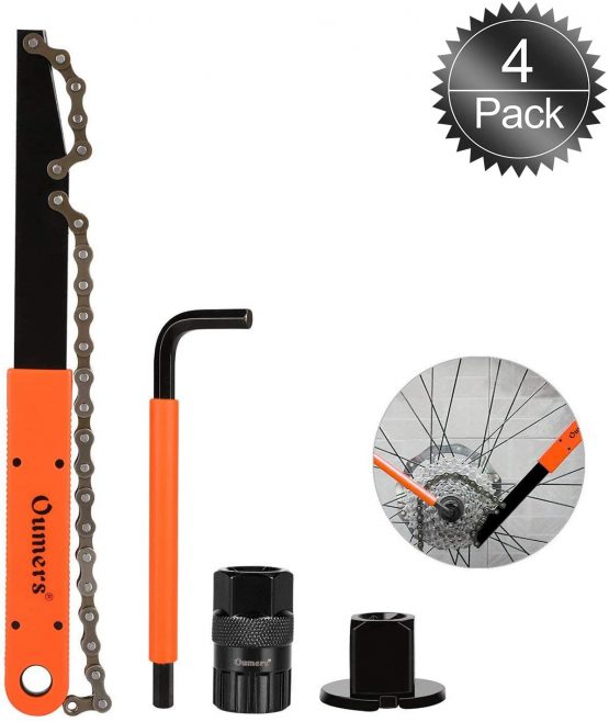 Oumers Bike Cassette Removal Tool with Chain whip and Auxiliary Wrench Bicycle Sprocket Removal Tools, Bicycle Cassette Lock Ring Removal Freewheel Remover Wrench Sprocket Remover