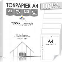 Tritart 110 White Paper Pack for Crafting A4 130 g/m² - Non-Toxic and Smooth Textured A4 Coloured Card - Craft Cards