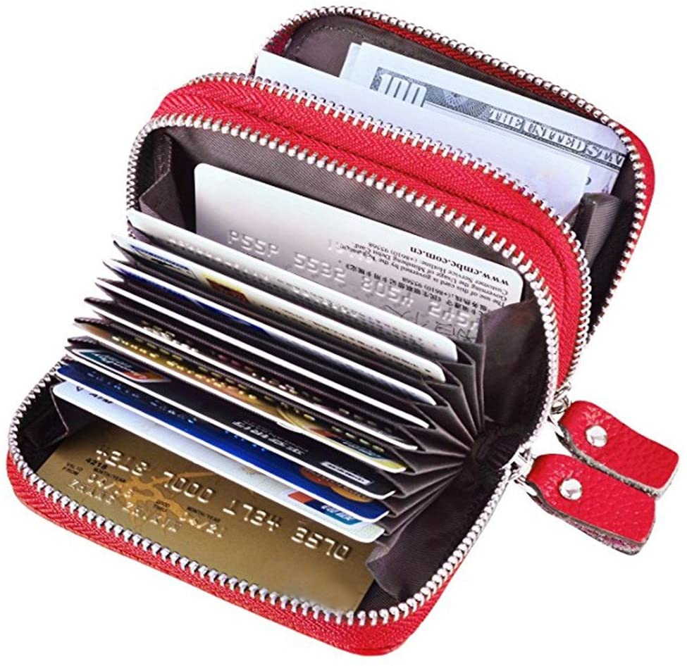 SunTrader Women's RFID Blocking Leather Zipper Wallet Purse Credit Card Case Holder (Red), mini - Image 2