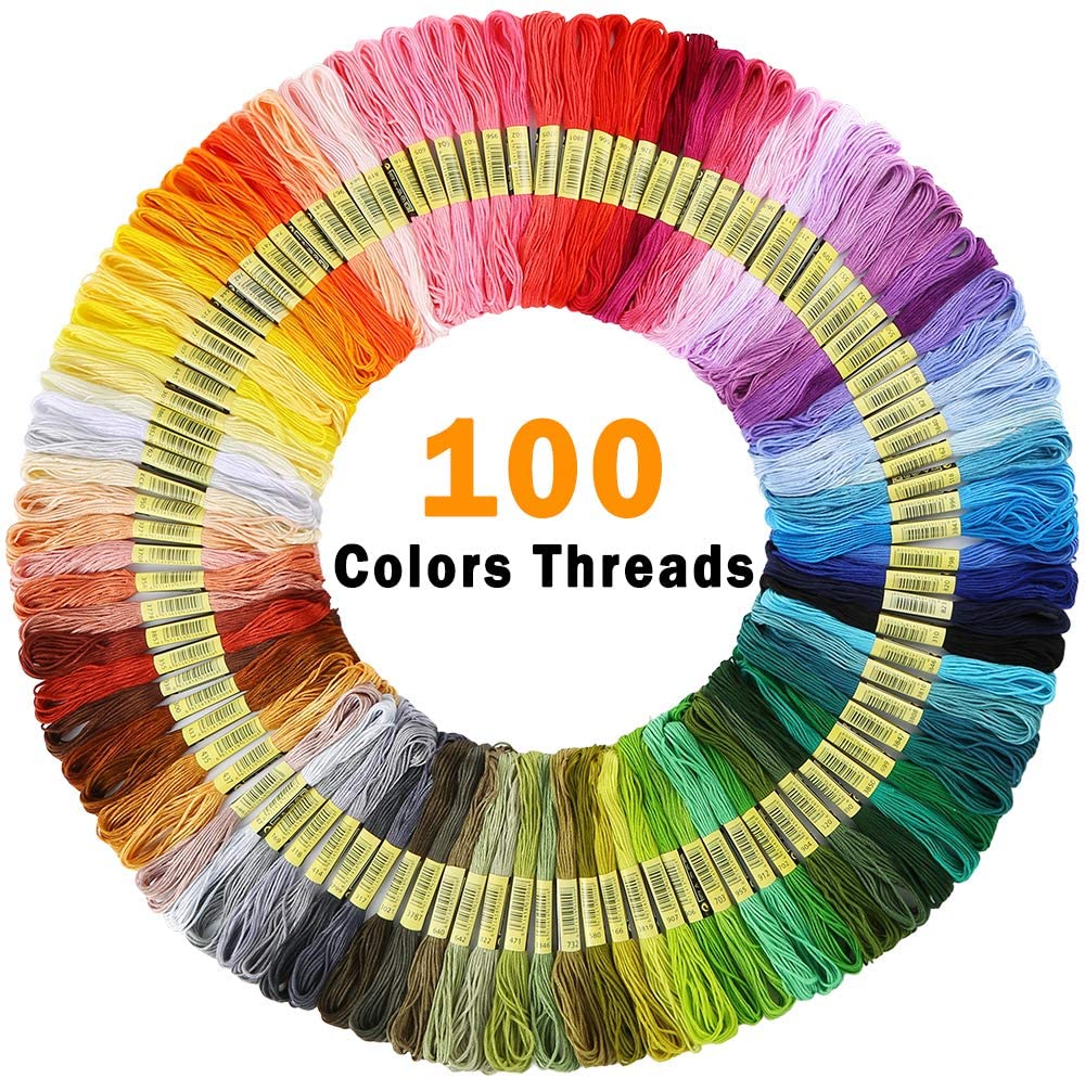 Pllieay Full Range of Embroidery Starter Kit with Instructions, 5 Pieces Bamboo Embroidery Hoops, 100 Colors Threads - Image 4