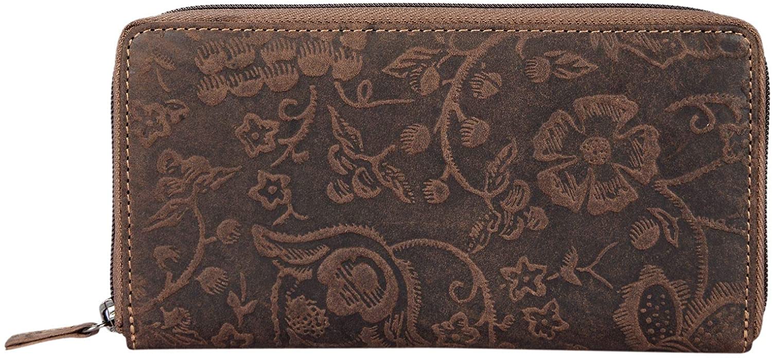 STILORD 'Aurelia' Leather Purse for Women Brown Vintage with Flowers Large Wallet with Coin Storage 12 EC-Cards Horizontal in Genuine Cow Hide Leather - Image 3