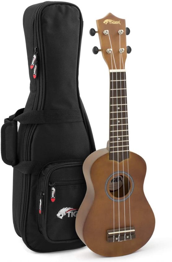 TIGER UKE12-NT-PD | Soprano Ukulele | with Padded Gig Bag | Starter Pack for Schools, Adults and Children | Natural