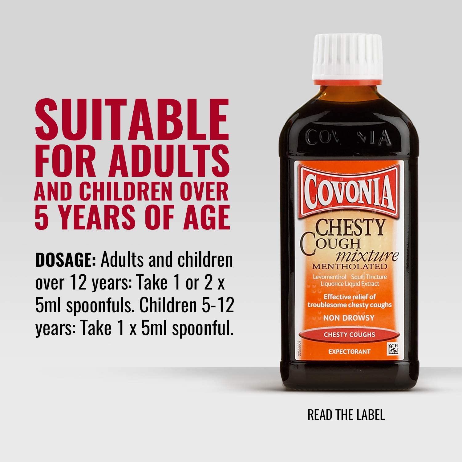 Covonia Chesty Cough Mixture Syrup Mentholated, Sore Throat Relief, Non-Drowsy Formula – 180ml - Image 2
