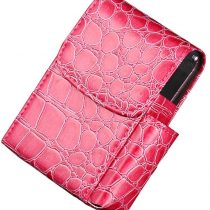 Cigarette Case, Boshiho PU Leather Cigarette Box with Lighter Holder Pouch Flip Top Tobacco Holder Metal Regular 20 Cigarettes Case Mothers Day Gift (Red)