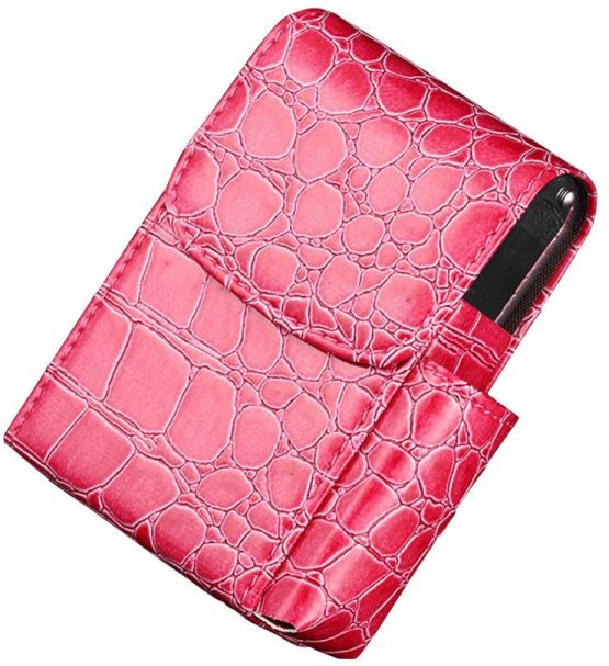 Cigarette Case, Boshiho PU Leather Cigarette Box with Lighter Holder Pouch Flip Top Tobacco Holder Metal Regular 20 Cigarettes Case Mothers Day Gift (Red)