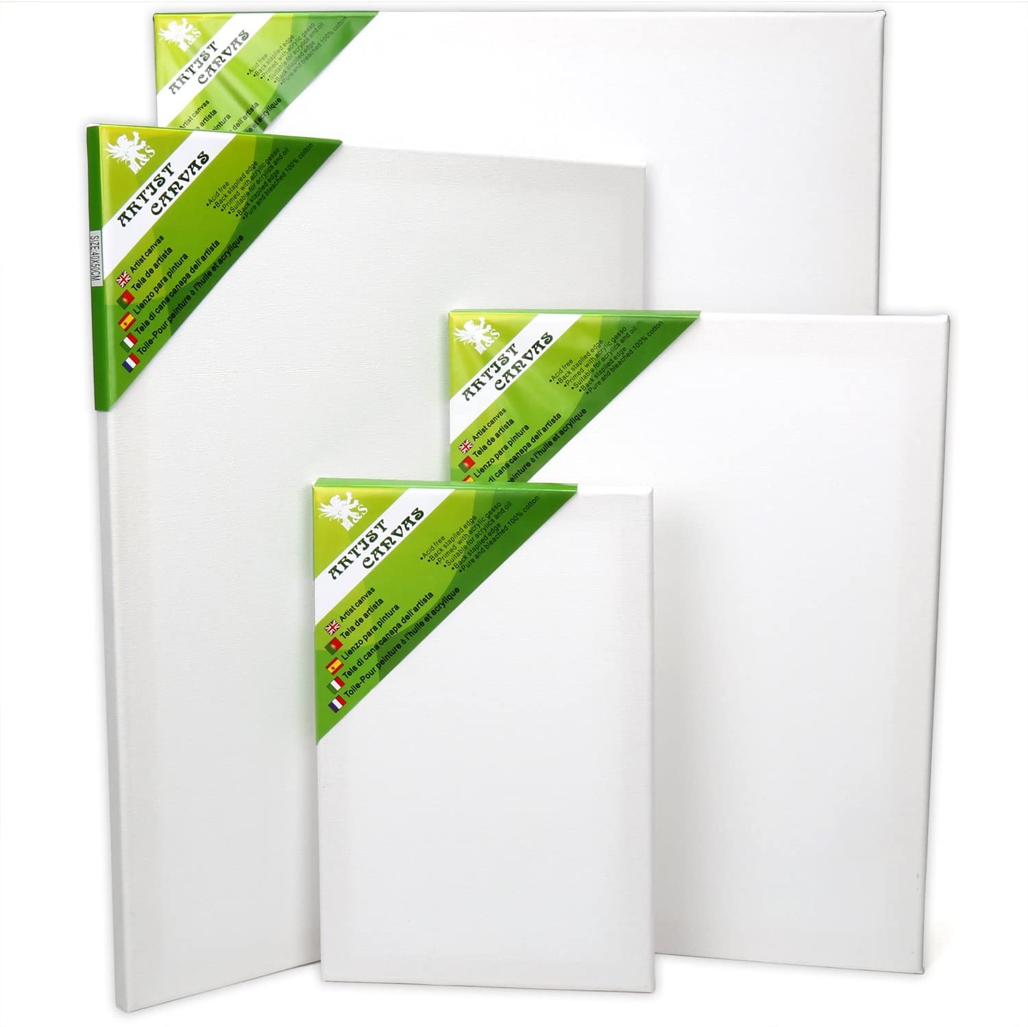 H&S Set of 4 Artist Blank Canvas Boards for Acrylic Oil, Watercolour Painting, 20x30cm, 30x40cm, 40x50cm, 50x60cm