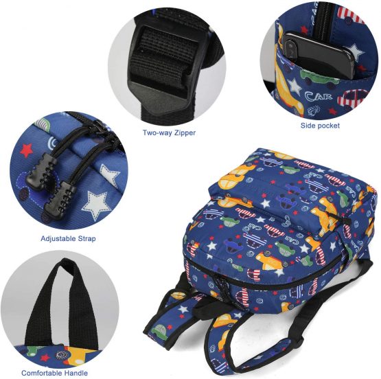 Kid Book Backpack Baby Child School Bag Kindergarten Canvas Daypack Cartoon Coin Purse(Darkblue,M) - Image 3