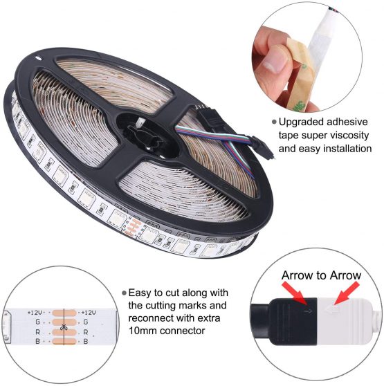 ALED LIGHT 10M 5050 RGB 600Led Color Changing Led Strips with 44 Key IR Remote+UK Plug Adapter Power Supply for Home Lighting and Kitchen Decorative - Image 4