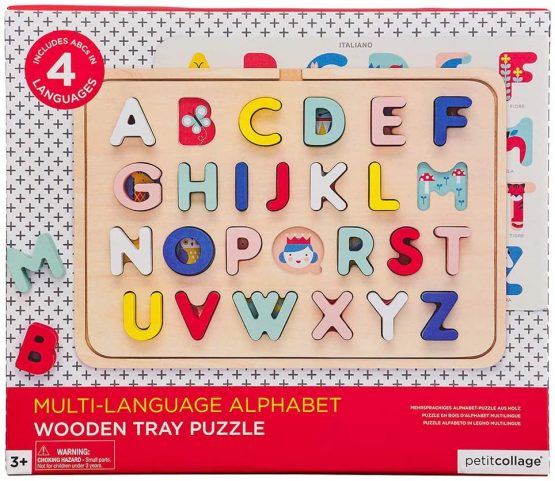 Petit Collage Multi-Language Alphabet Wooden Tray Puzzle, Multicolor - Image 4