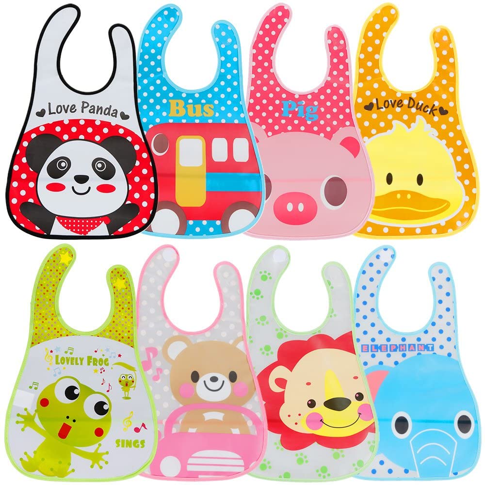 Lictin Unisex Baby Bib Set of 8 Waterproof EVA Baby Bandana Drool Bib Aprons for Infant Toddler 6 months to 6 years old (8pcs M)