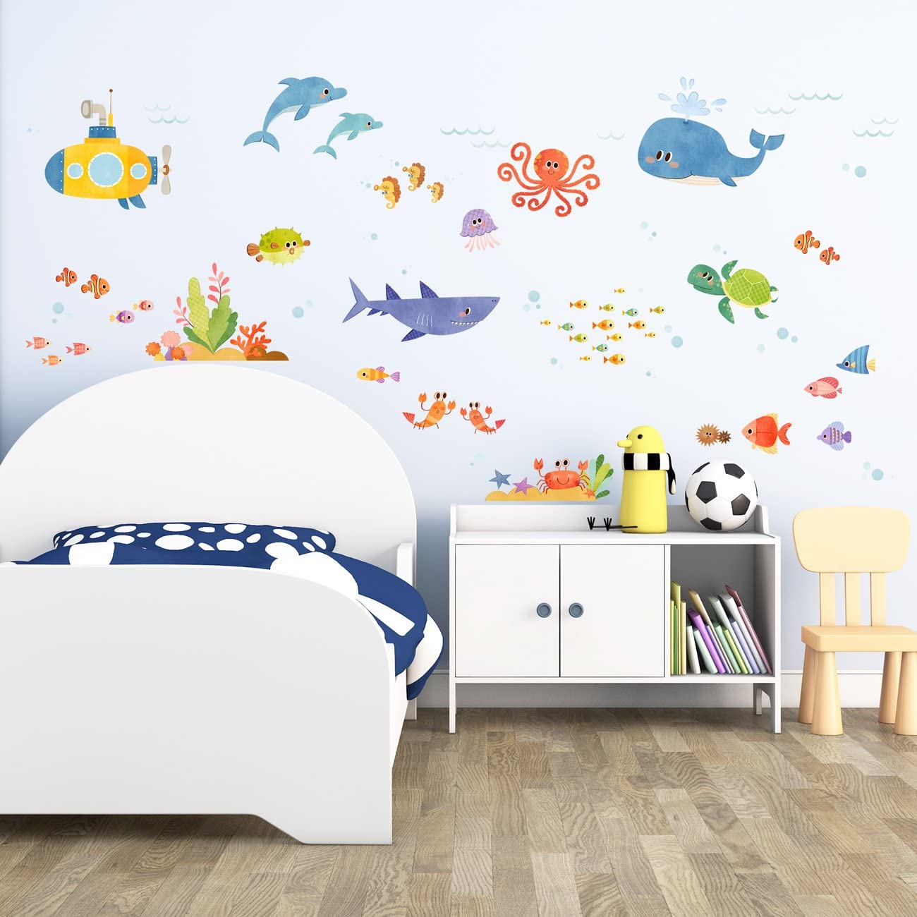DECOWALL DS8-1611 Under The Sea Kids Wall Stickers Ocean Fish Jellyfish Turtle Dolphin Decals Removable for Nursery Bedroom Bathroom Room Art Decor Decoration