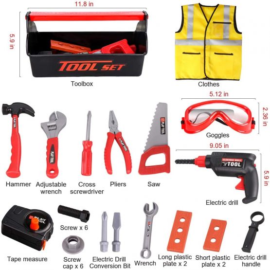 LOYO Kids Tool Set - 32Pcs Construction Tool Toys with Play Electric Drill and Carry Case Tool Box Pretend Play Toys for 3 4 5 6 7 Years Old Toddlers Boys - Image 2