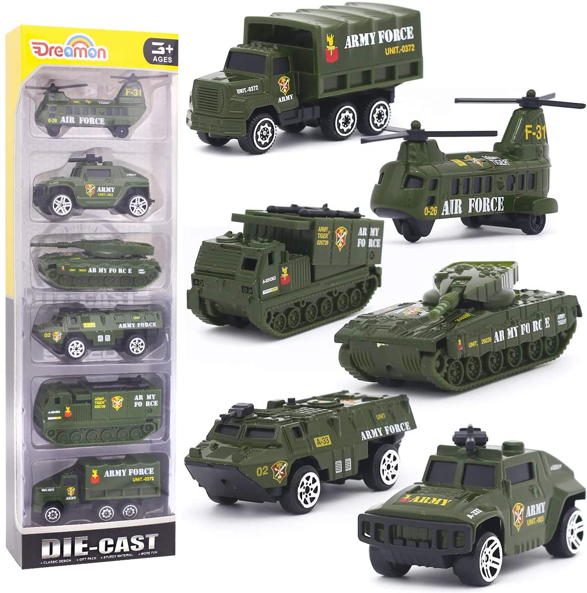 Alloy Military Truck Set Mini Pocket Size Models Play Vehicles Toy Party Favors Cake Decorations Topper Birthday Gift for Kids Boys Girls 6Pcs Set