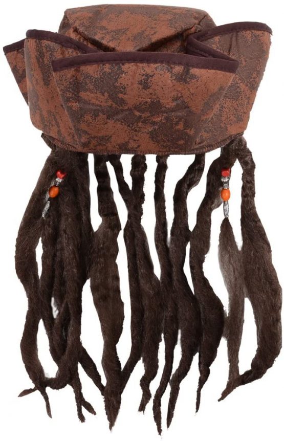 Caribbean Jack Sparrow Fancy Dress Hat With Hair & Beads