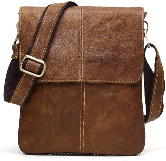 BAIGIO Vintage Leather Shoulder Messenger Bag for Men Adjustable Crossbody Satchel Handbag for Work School Business Travel