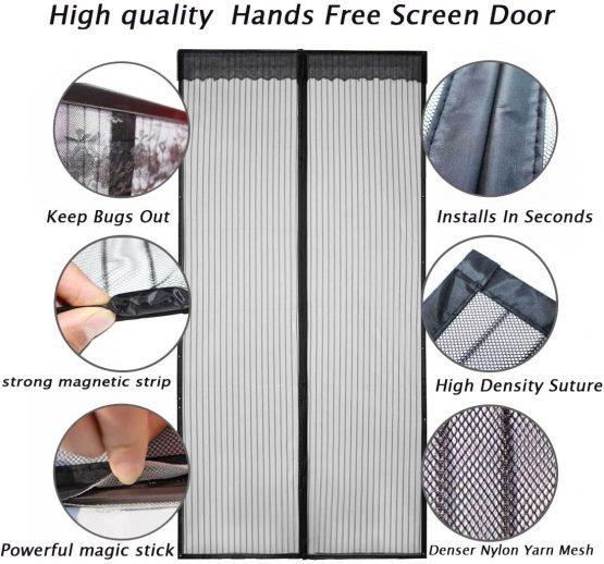 Magnetic Fly Screen Door, YRH Heavy Duty Bug Mesh Curtain with Powerful Magnets and Full Frame Magic Tape, Insect Protection Door No Gap, Keep Bugs Out Lets Fresh Air in,90 * 210cm (Black) - Image 2