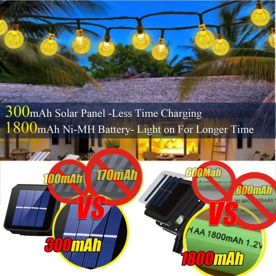 iihome Solar Garden Lights, 60 LED 36ft Waterproof Outdoor String Lights Solar Powered Crystal Ball Decorative Lights for Garden,Patio,Yard,Home,Chrismas Tree,Parties,Warm White, 36feet - Image 3