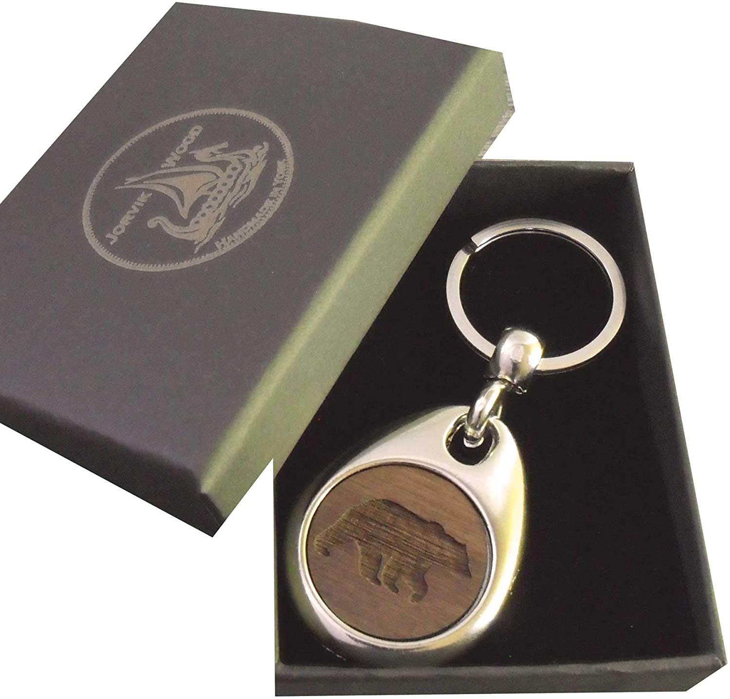 Jorvik Wood Bear Design Wooden Keyring with Gift Box, Brown, 2cm