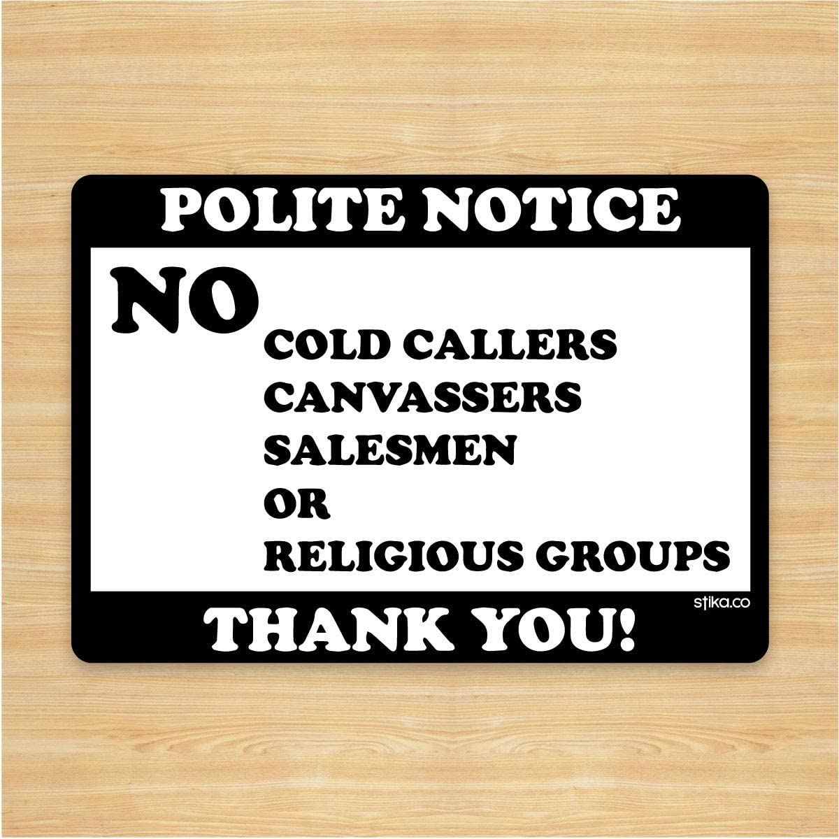 stika.co Set of 2 No Cold Callers Canvassers or Religious groups Calling Door Window Self-adhesive Vinyl Sticker (White Vinyl, 100 x 70mm) - Image 2