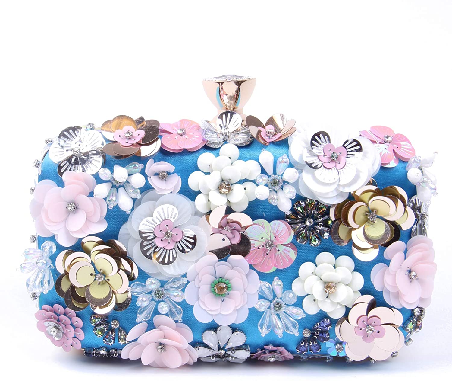 Jywmsc Women Clutches Flower Evening Handbag Chain Strap Shoulder Bag, Blue
