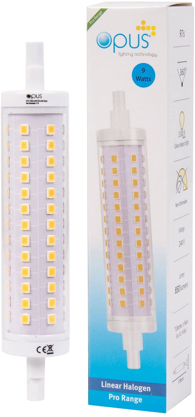Opus LED Linear 9W R7s 118mm (80W Equivalent) 3000K Warm White Clear 850lm