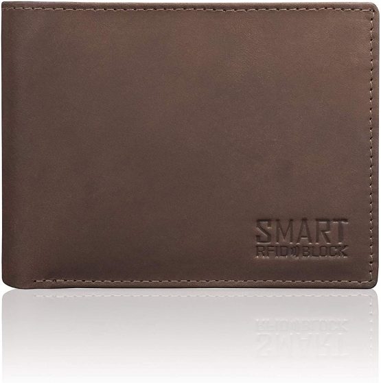 Koruma Mens Premium Genuine Leather Bifold Wallet Smart Credit Card Blocker and Coin Pocket with RFID – Brown 3-in-1 Wallet