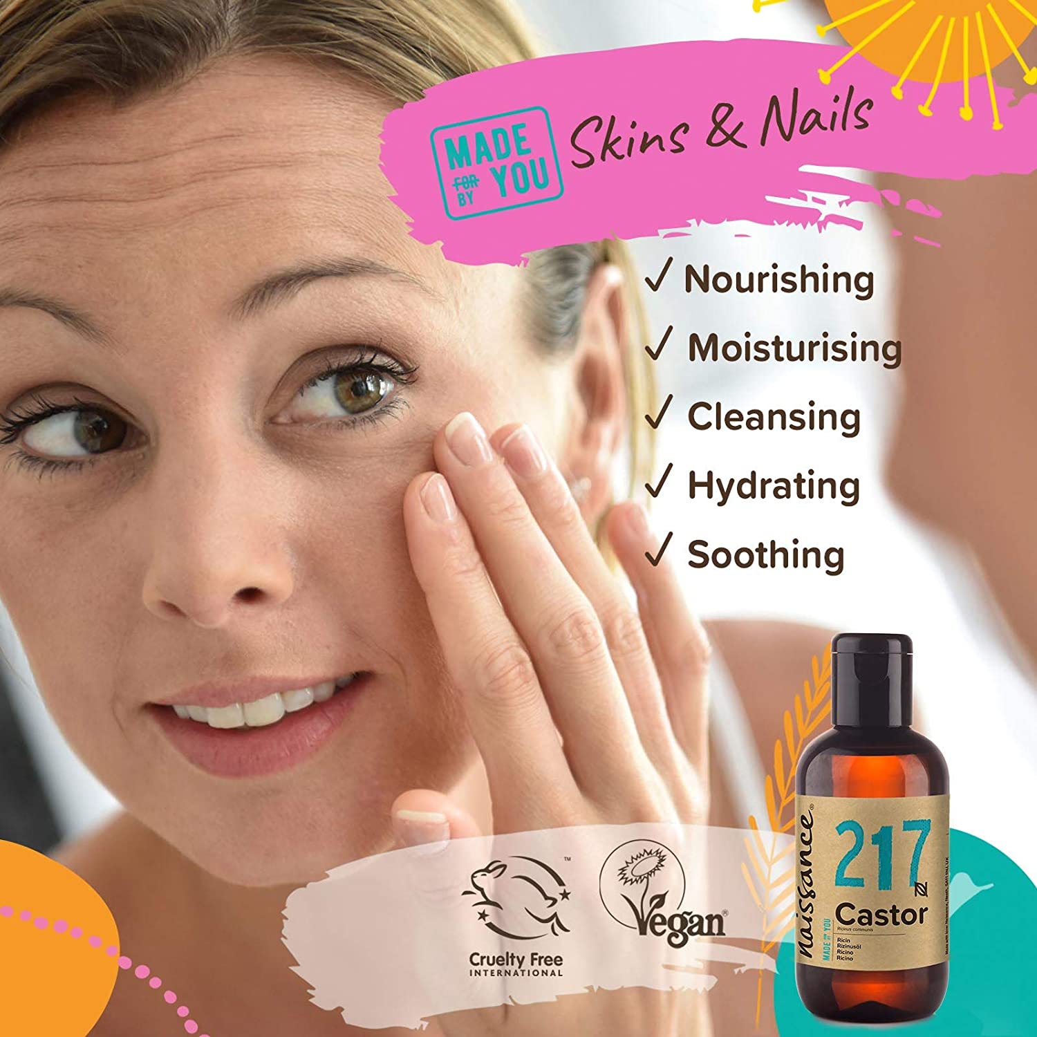 Naissance Castor Oil Cold Pressed (No. 217) - 100ml - for Skin Hair Growth, Mask, Wrap Kit, Eyelashes, Eyebrows, Beard - Image 4