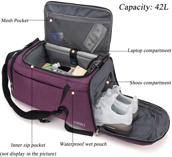 BonClare Sports Duffle Bag with Shoes Compartment and Wet Pocket, 42L Waterproof Gym Bag for Men and Women, Durable Travel Duffel Bag with Shoulder Strap and Combination Lock - Image 2