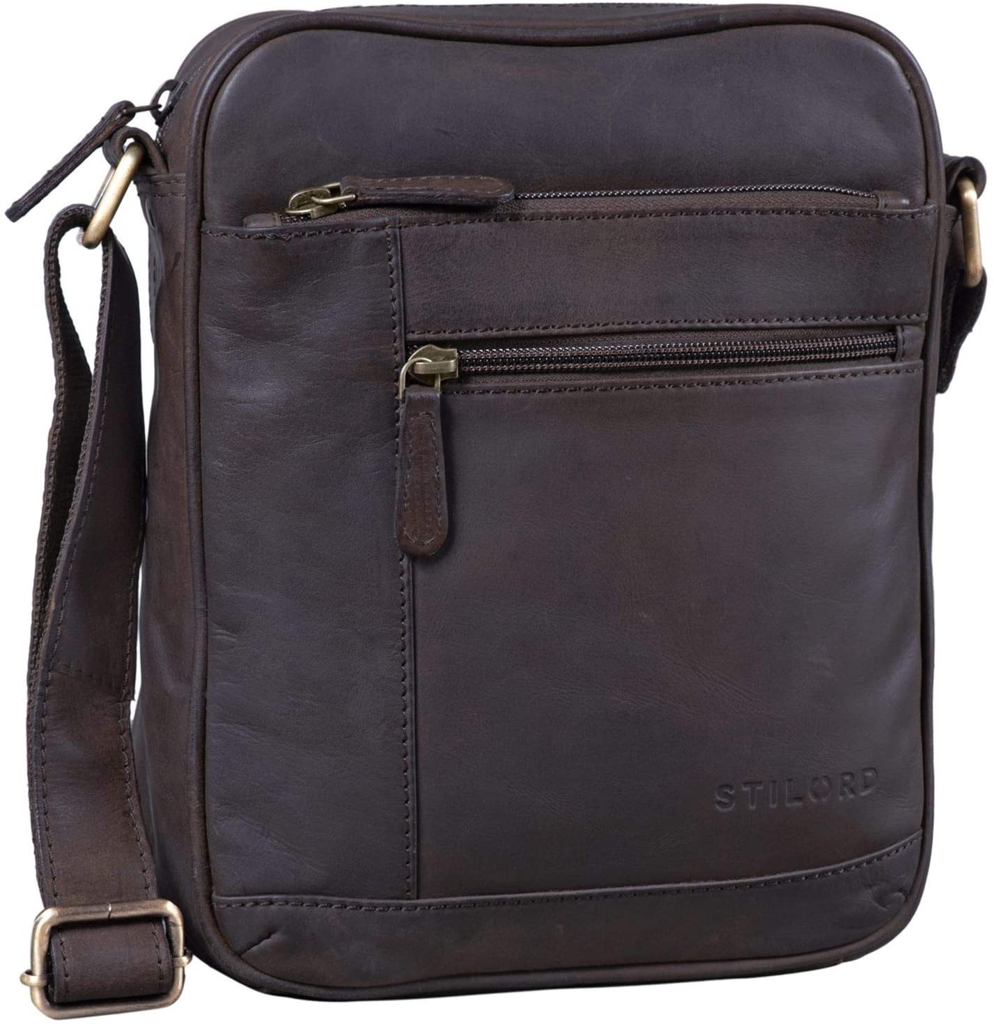 STILORD "Diego Vintage Mens Bag Leather Small Men's Messenger Bag Leather small Vintage Shoulder Bag Cross Body Cross Over for 9.7 Inch iPad Handbag in genuine Leather Colour:flat dark brown - Image 3
