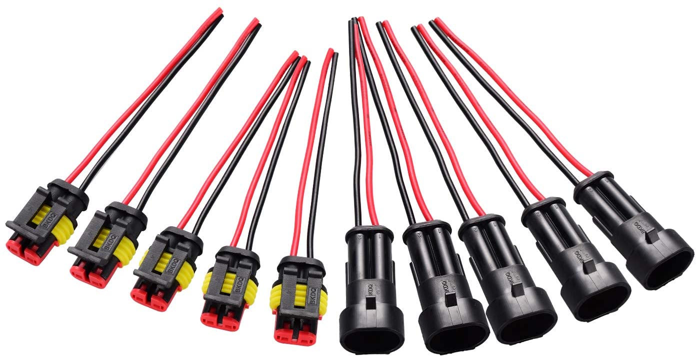 moinkerin 5 Pieces Waterproof Electrical Connectors for Car 2 Pin Male and Female Plug IP67 Wired AWG Gauge for Boats Motorbikes
