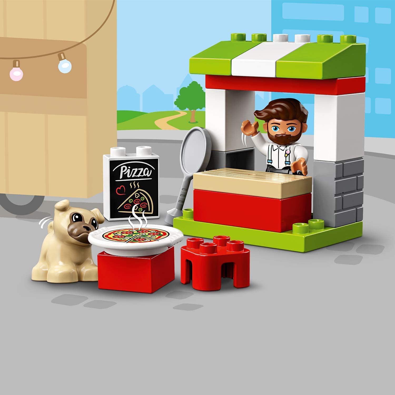 LEGO 10927 DUPLO Town Pizza Stand Playset with Pizza and Dog Figure, Large Bricks, Early Development Toy for Toddlers 2+ Year Old - Image 4