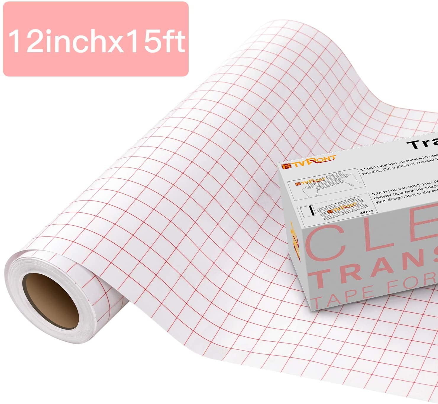 Zwanzer Transfer Tape for Vinyl, 12” x 15FT(30.5 x 457CM w/Red Clear Alignment Grid for Adhesive Vinyl