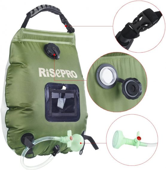 RISEPRO Solar Shower Bag, 5 gallons/20L Solar Heating Premium Camping Shower Bag Hot Water with Temperature 45°C Removable Hose on/off Switchable Shower Head Hiking Climbing Summer Shower K8 - Image 3
