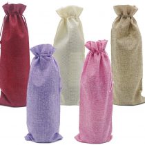Jute Wine Bottle Bags with Drawstring, 10 PCS 5 Colors Reusable Bottle Decoration Covers Pouches for Blind Wine Tasting (36.7×14.5cm)